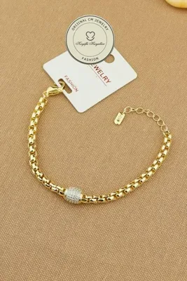 Keyifli Hayaller CM JEWELRY Vip Bileklik - CM Topuz Beyaz Taşlı 14K Gold Kuyumcu İşçiliği Bileklik 17+3cm