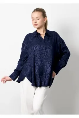 PERA MODA İç Göstermeyen Jakarlı Oversize Uzun Şık Kadın Gömlek