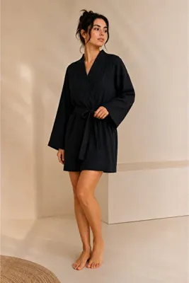 Packho Kadın Müslin Sabahlık – Belden Bağlamalı Kimono Model Yazlık Sabahlık