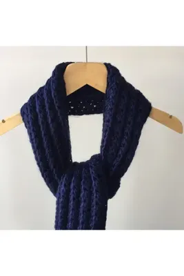 Mora Örgü Mora Knit Atkı El Örgüsü Yünlü Parlak Iplik Lacivert Unisex Atkı