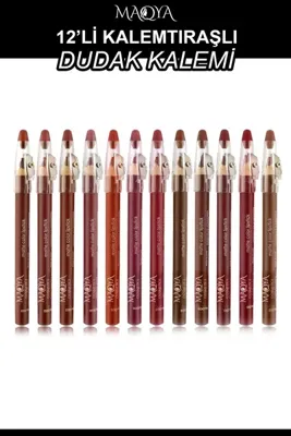 MAQYA Cosmetics 12li Kalemtraşlı Kalın Dudak Kalemi