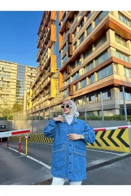 lurex moda TAŞ DETAYLI ÇAPRAZ CEPLİ KOT CEKET