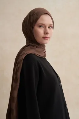 carell Dama Jakar İtalyan İpekli Şal Küllü Kahve