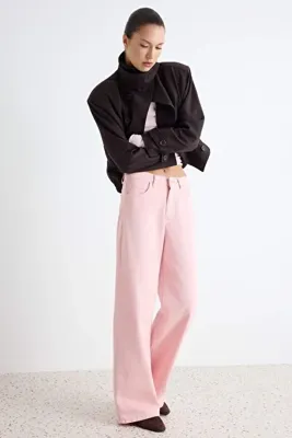 TRENDYOLMİLLA Pembe %100 Pamuk Yüksek Bel Wide Leg Jeans TWOAW27JE00059