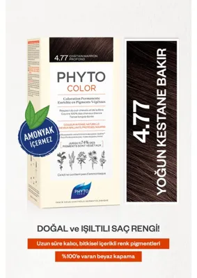 Phyto color 4.77 Yoğun Kestane Bakır Amonyaksız Kalıcı Bitkisel Saç Boyası Doğal ve Işıltılı Etki