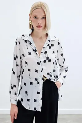 Sateen Desenli Klasik Gömlek - Siyah