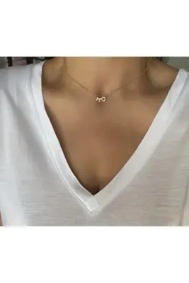 Vi store M Harfli Taşlı Kalp Kolye