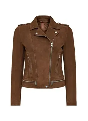Derimod Layla Kadın Kahverengi Biker Süet Deri Ceket 24WGD52841B