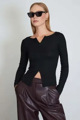 Fulla Moda Çift Fermuarlı Bisiklet Yaka Slim Fit Bluz
