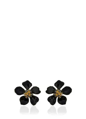 Milou Jewelry Cherry Blossom Siyah Çiçek 22 Ayar Altın Kaplama Kadın Küpe
