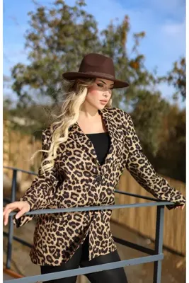 PANCAARTE LEOPAR DESEN OVERSİZE CEKET