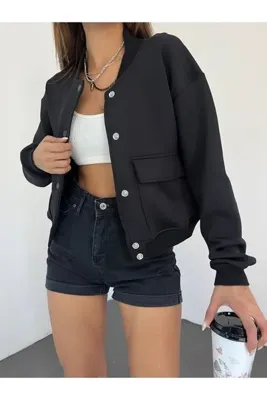 Butik Beyza Kadın Esnek Likralı Scuba Kumaş Bomber Ceket