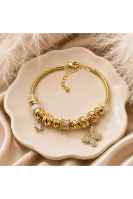 Genel Markalar AyLi Jewelry Gold Kelebek Figürlü Taşlı Charm Bileklik