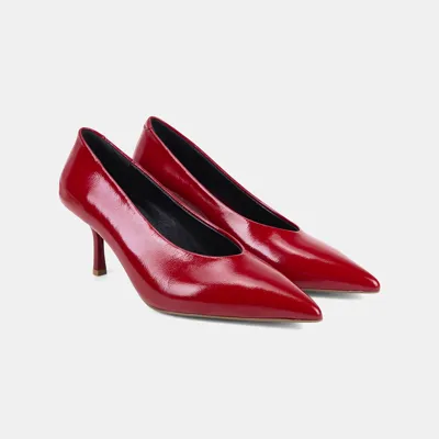 Desa Kadın Kırmızı Sivri Burunlu Rugan Deri Stiletto