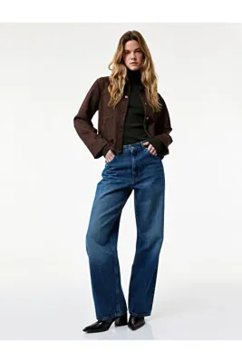 Koton Pamuklu Cepli Düğmeli Normal Geniş Paça Jean Pantolon - Baggy Jeans