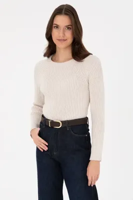 U.S. Polo Assn. Kadın Krem Bisiklet Yaka Kazak 50297095-VR071