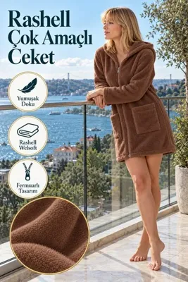 TEXTİLES MAGİC LAMP Rashell Welsoft Çok Amaçlı Ceket Bornoz Sabahlık Fermuarlı Kapşonlu