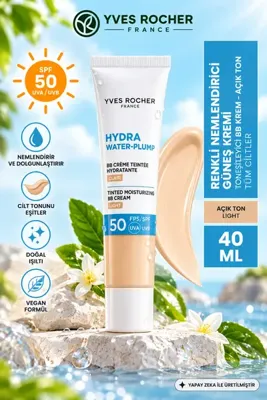 Yves Rocher SPF50 BB Krem Açık Ton Renkli Nemlendirici Güneş Kremi Ton Eşitleyici 40 ml