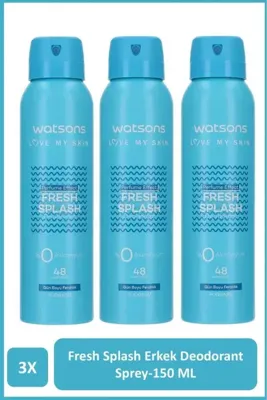 Watsons Fresh Splash Deodorant Sprey Erkek Pudrasız 3x150ml