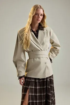 TRENDYOLMİLLA Vizon Kalın Kemerli Fitted/Vücuda Oturan Blazer Ceket TWOAW27BC00056