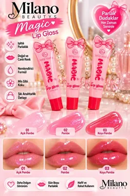 MİLANO BEAUTYS Magic Simli Dudak Parlatıcısı – Fiyonk ve İnci Anahtarlık Detaylı Lip Gloss 18 ml