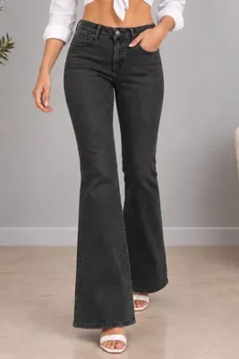 CEDY DENIM Yüksek Kalite Kadın 5 Cep Düşük Bel Ispanyol Paça Skinnyfit Esnek Jean Pantolon C619-antrasit