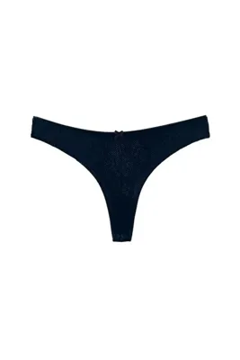 HNX Lacivert Micro Kumaş Arkası Dantel Tanga Kadın Külot