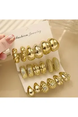 perry accessories 18 Adet Küpe Çoklu Bombe Vıp Küpe Kadın Gold Küpe Bottega Küpe Damla Küpe Halka Küpe 20 Adet