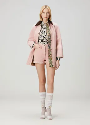 Valentino Pembe Desenli Garni Detaylı Denim Şort
