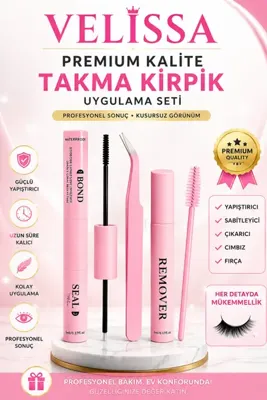 velissa Profesyonel Kirpik Uygulama ve Bakım Seti - Bond Yapıştırıcı, Seal Sabitleyici, Lash Remover Çıkarıcı,