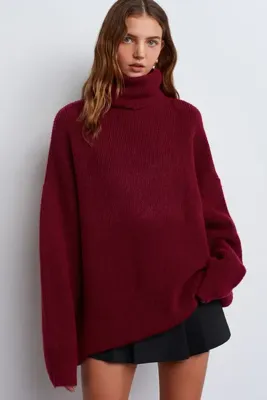 Dilvin 2268 Balıkçı Yaka Geniş Kazak-bordo