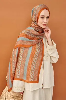 Silk Home Kadın Açık Kahve Etnik Desen Riva Tencel Şal 510013-18