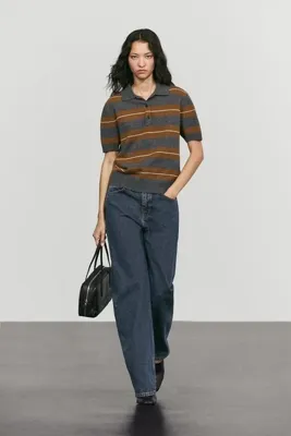 Massimo Dutti Çizgili kısa kollu yün triko polo