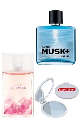 Avon Far Away Kadın Parfüm EDP 50ml + Musk Marine Erkek Parfüm EDT 75ml + Lovider Cep Aynası