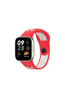 Genel Markalar Xiaomi Redmi Watch 3 Spor Delikli Kordon - Kırmızı-Beyaz