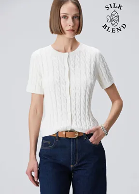 Beymen Collection Beyaz İpek Karışımlı Saç Örgü Hırka
