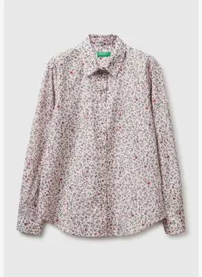 United Colors Of Benetton Kadın Bej Mix %100 Pamuk Desenli  Regular Fit Gömlek