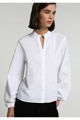 Colins Fashion Fit Yuvarlak Yaka Düz Kadın Beyaz Uzun Kol Gömlek
