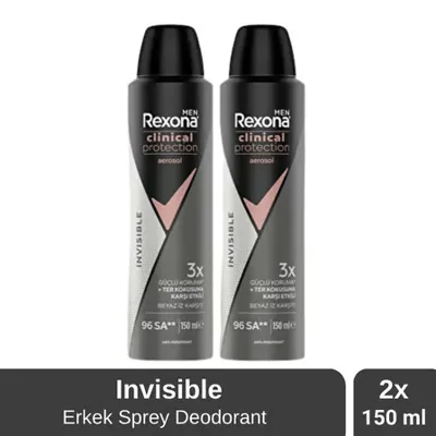 Rexona Men Clinical Protection Invisible Erkek Sprey Deodorant 150 ml x 2 Adet