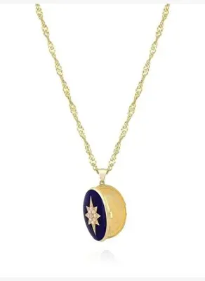 Linya Jewellery Lacivert Mineli Kutup Yıldızı Madalyon Kolye Gold