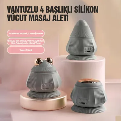 relaxus 4 Başlıklı Silikon Vücut Masaj Aleti – Şarjlı | 2 Kademe Isıtmalı, 3 Masaj Modlu