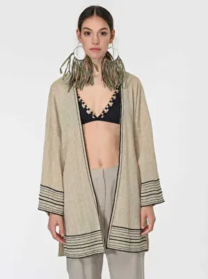 Roman Çizgi Desenli Kadın Kimono Standart Renk Y1964114_089
