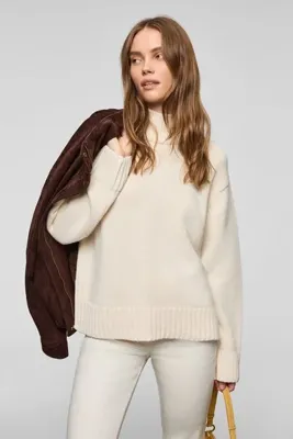 Grimelange JOYITA Kadın Balıkçı Yaka Oversize Triko Ekru Kazak