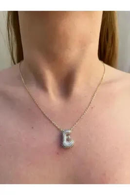 Charmist Çelik üzeri altın kaplama zirkon çift renk harf kolye