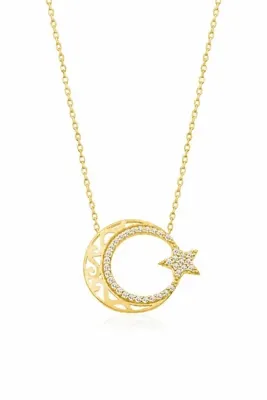 Nereze 925 Ayar Gold Ayyıldız Gümüş Kolye