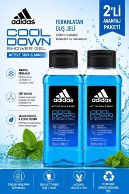 adidas Active Skin & Mind Cool Down Duş Jeli 250 ml - Ferahlatıcı Bakım X 2 Adet
