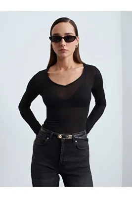 Dilvin 32310 V Yaka Kaşmir Karışımlı Modal Bluz