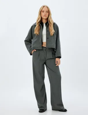 Koton Crop Kaşe Ceket Düğmeli Cepli