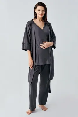 Artış Kısa Kollu Esnek Viskoz Hamile Sabahlık Pijama Takım 10302