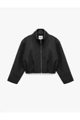 Koton X Selected by Şahika Ercümen - Fermuarlı Uzun Kollu Kaşe Dik Yaka Bomber Ceket